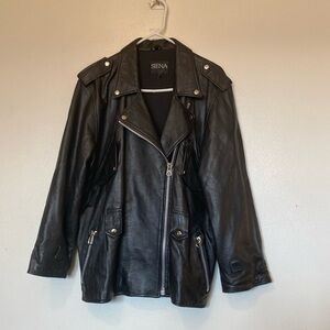 SIENA BLACK Genuine leather with rayon lined wide sleeve pocket coat